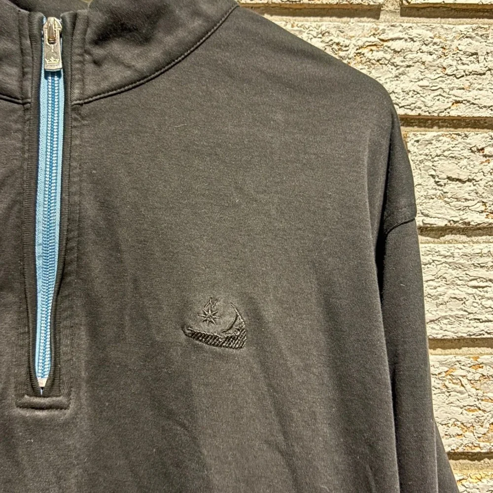 Peter Millar Mens Black Cotton Quarter Zip Pullover Light Blue Trim L Golf Loo